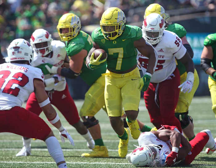 Oregon's uniforms 'pop' and the helmets are the trademark of the overall uniform design.